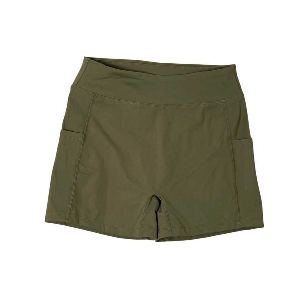 Halara Biker Shorts Women XS Green High Waisted Side Pockets Athletic‎ Gym Yoga